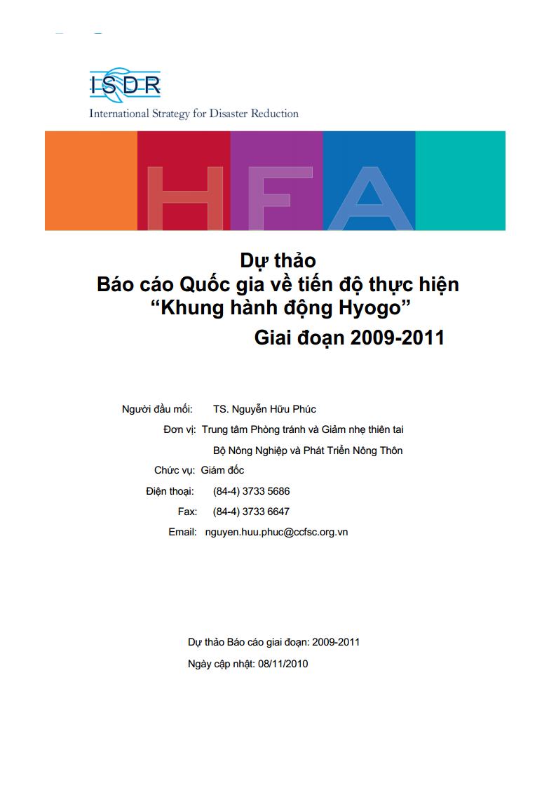 Báo cáo Quốc gia về tiến độ thực hiện "Khung hành động Hyogo" giai đoạn 2009 - 2011