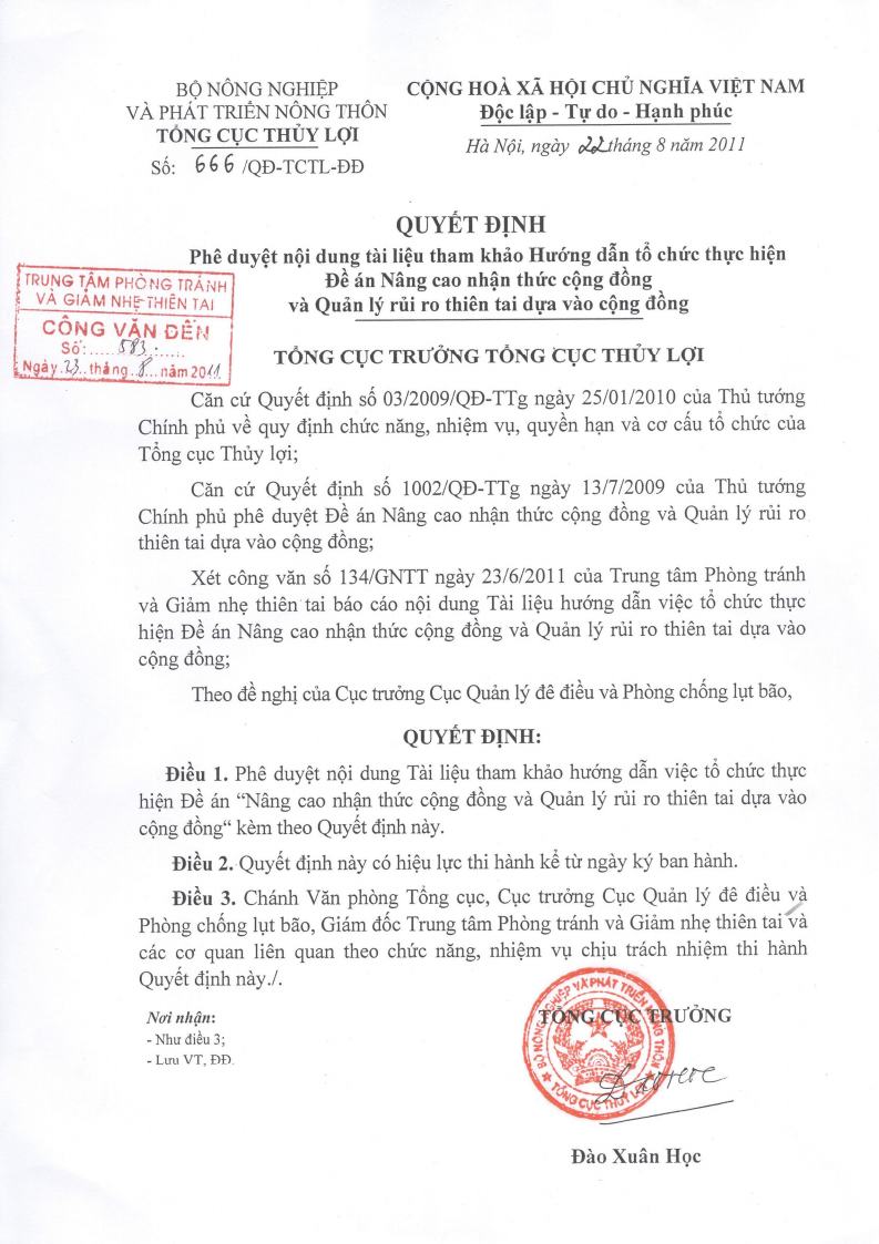 Hướng dẫn tổ chức thực hiện nâng cao nhận thức cộng đồng và quản lý thiên tai dựa vào cộng đồng