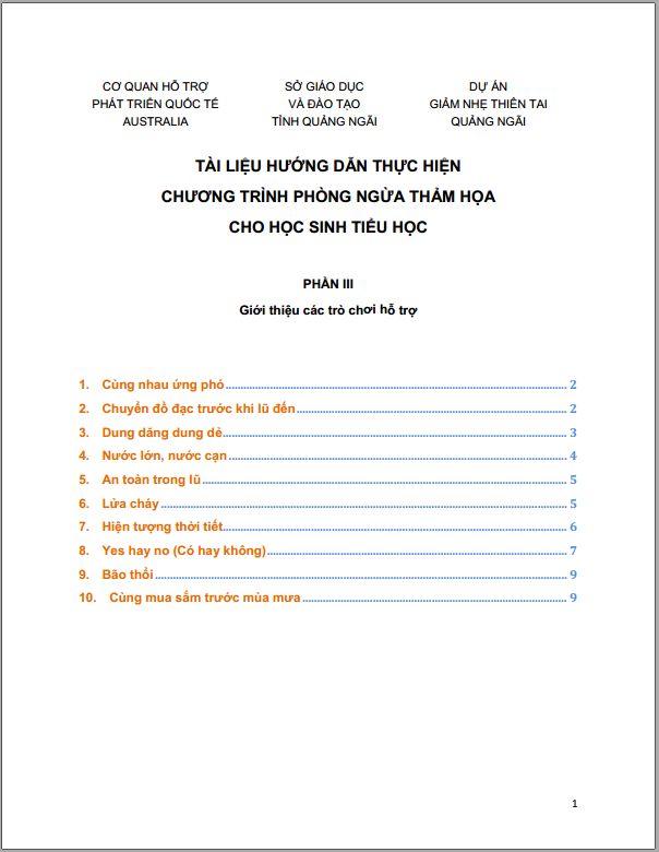 Tài liệu hướng dẫn thực hiện chương trình phòng ngừa thảm họa cho học sinh tiểu học - phần III - Các trò chơi