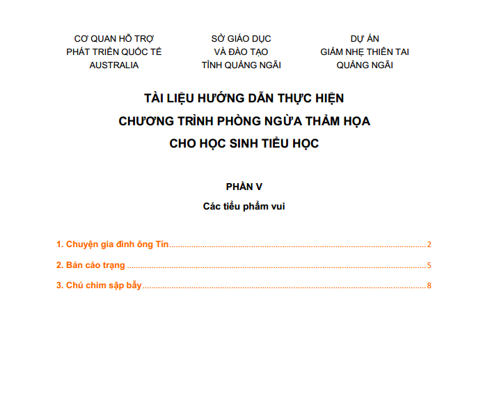 Tài liệu hướng dẫn thực hiện chương trình phòng ngừa thảm họa cho học sinh tiểu học - phần V - Các tiểu phẩm vui