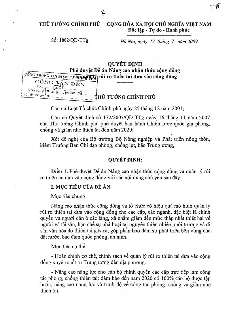 Quyết định 1002/QĐ-TTg ký ngày 13/07/2009